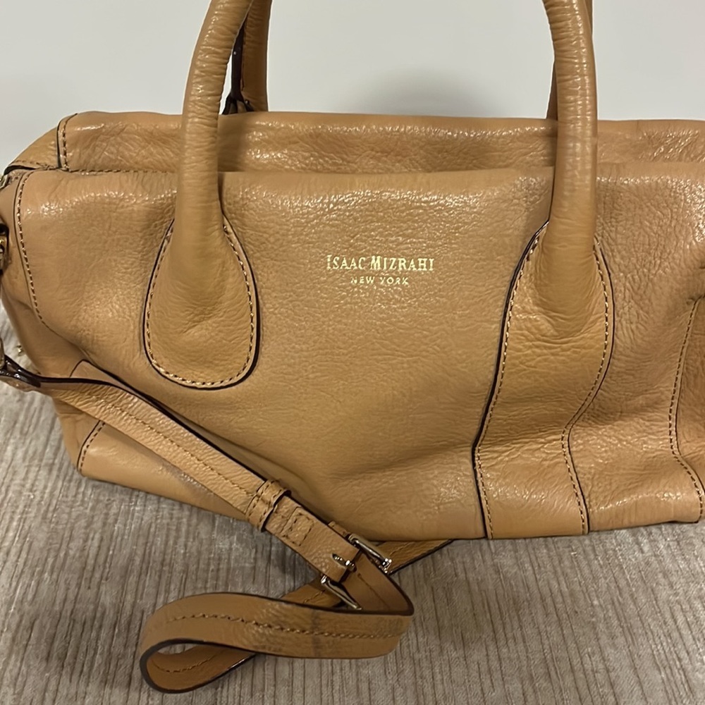 Isaac Mizerahi handbag caramel color long strap and short handles - Picture 7 of 13